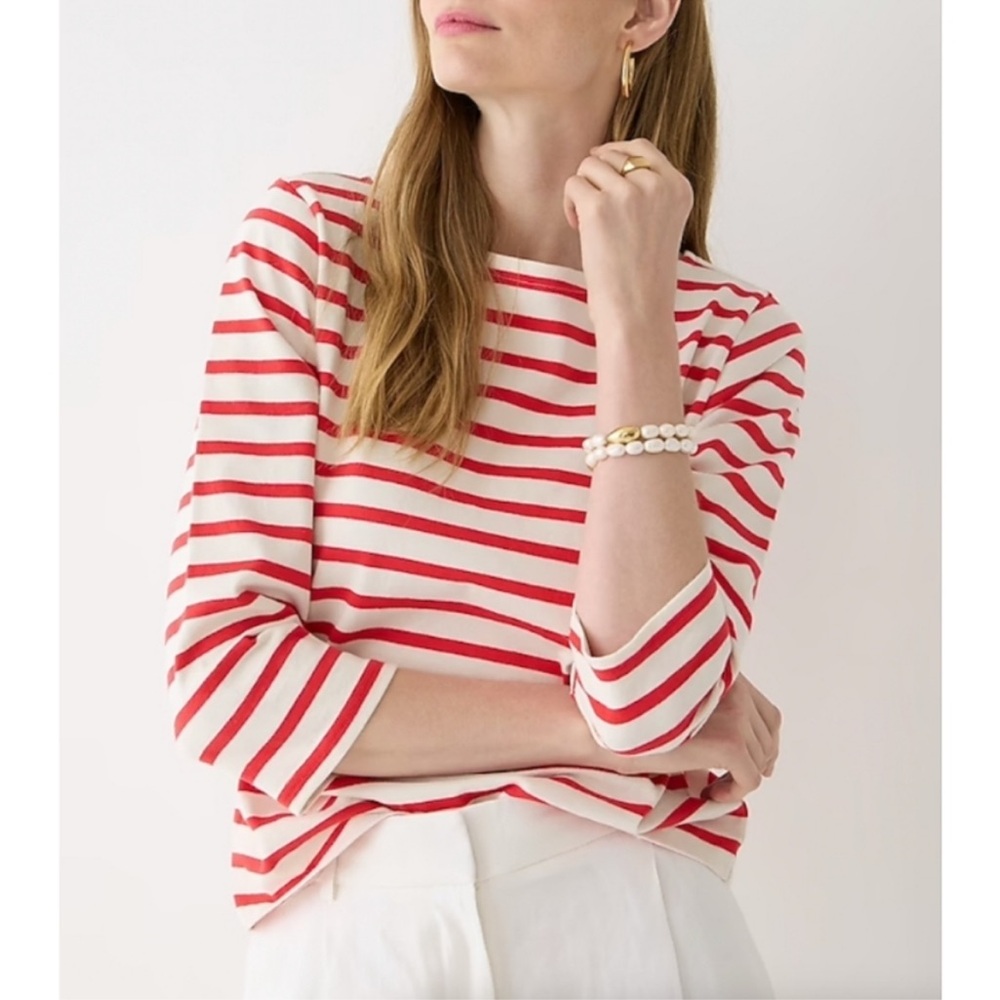 J. Crew Red and White Striped Long Sleeve Top